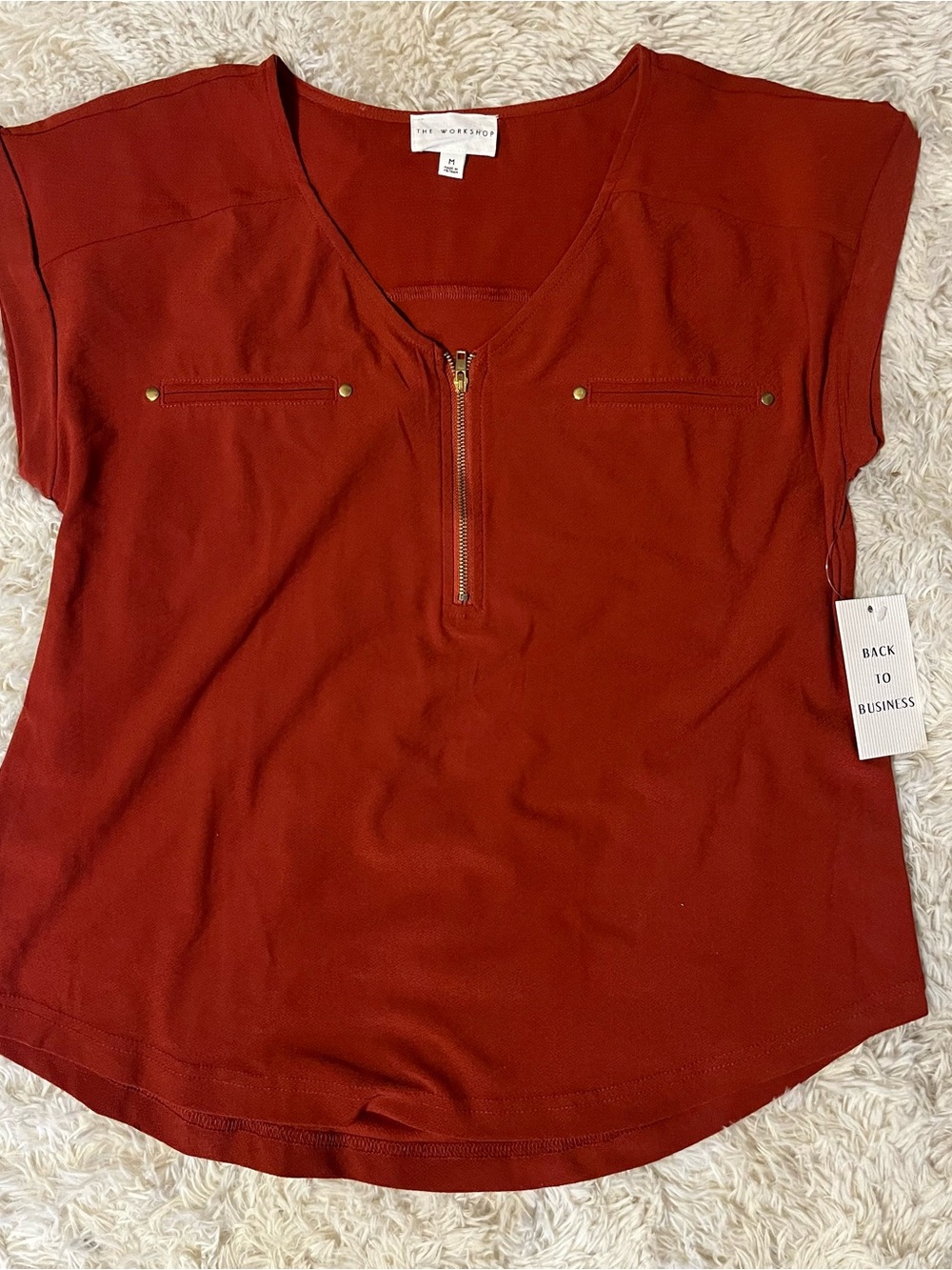 Workshop Republic Clothing Women's Rust Zip Front Short Sleeve Tee